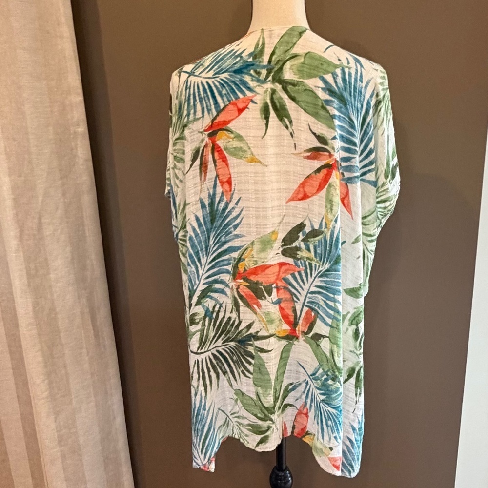 Chico's Tropical Poncho Swimsuit Coverup Tunic Top, Travel, Vacation, Size S/M - Picture 3 of 11